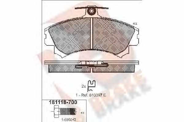 R Brake RB1118-700 Гальмівні колодки, комплект RB1118700: Приваблива ціна - Купити в Україні на EXIST.UA!
