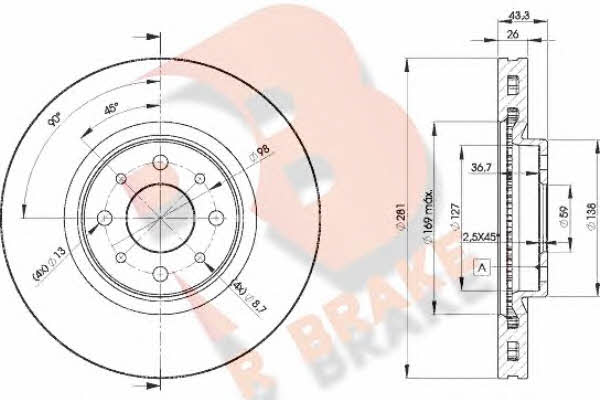 R Brake 78RBD25546 Диск гальмівний передній вентильований 78RBD25546: Купити в Україні - Добра ціна на EXIST.UA!