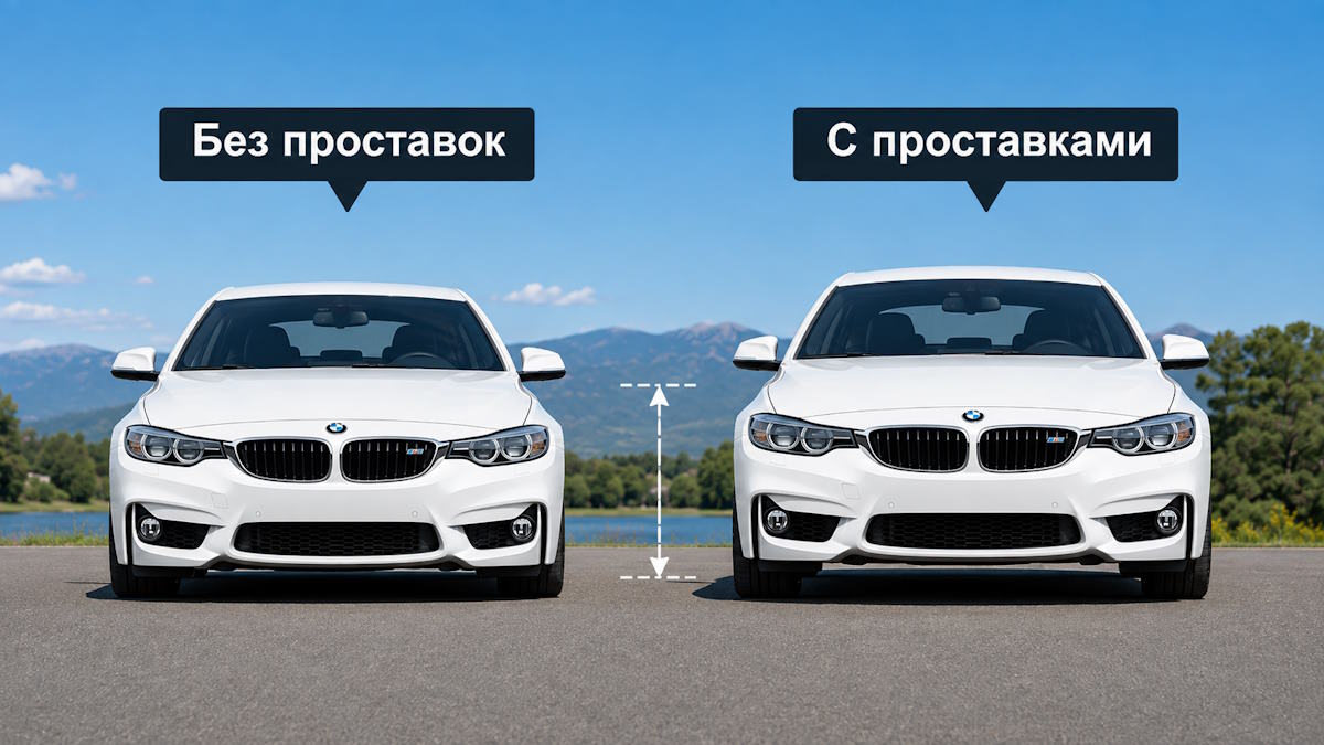 Сравнение высоты автомобиля без проставок и после их установки